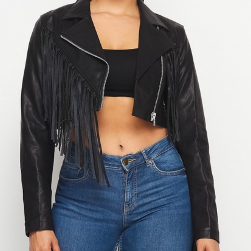 Faux leather cropped jacket